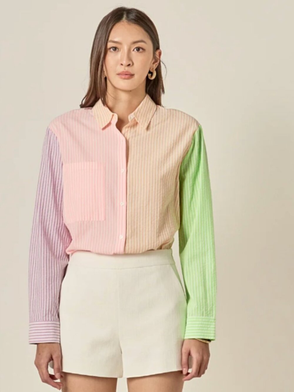 English Factory Small Striped Color Block Shirt